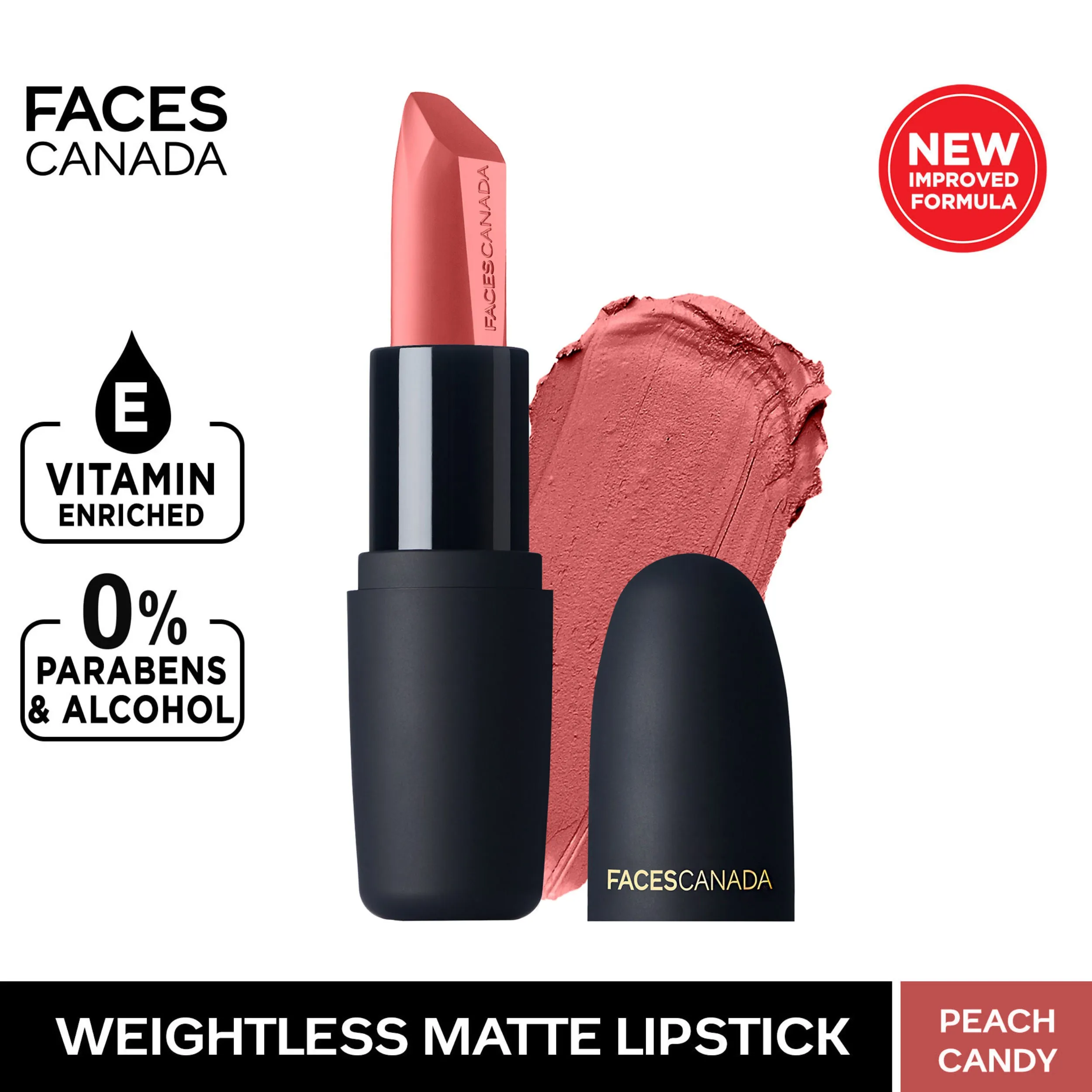 Faces Canada Weightless Matte Lipstick |Jojoba and Almond Oil enriched| Highly pigmented | Smooth One Stroke Weightless Color | Keeps Lips Moisturized | Shade - Peach Candy 4g