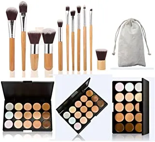 FantasyDay 15 Colors Contour Face Cream Makeup Concealer Kit Camouflage Palette   11 Pcs Beauty Foundation Blending Blush Face Powder Brush Makeup Brush Kit