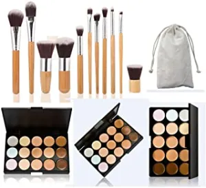 FantasyDay 15 Colors Contour Face Cream Makeup Concealer Kit Camouflage Palette   11 Pcs Beauty Foundation Blending Blush Face Powder Brush Makeup Brush Kit