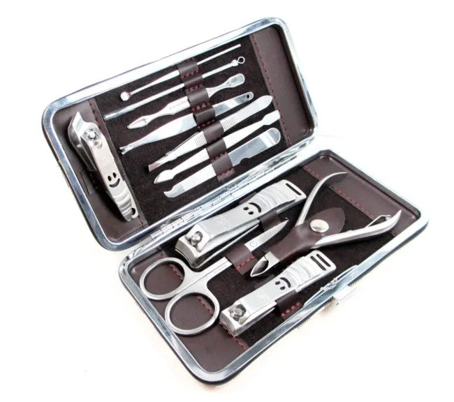 Fashion Case  1 set 12pcs Nail Manicure Set Tools Clipper Kit Nail Care Set Pedicure Scissor Tweezer Knife Ear pick