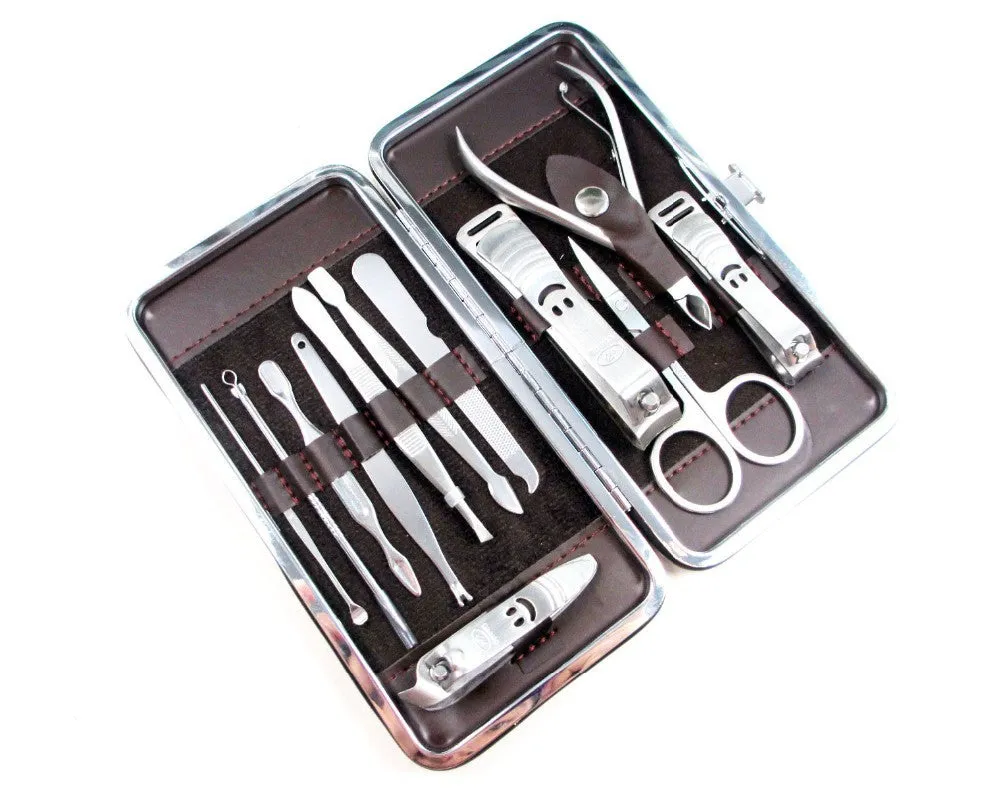Fashion Case  1 set 12pcs Nail Manicure Set Tools Clipper Kit Nail Care Set Pedicure Scissor Tweezer Knife Ear pick