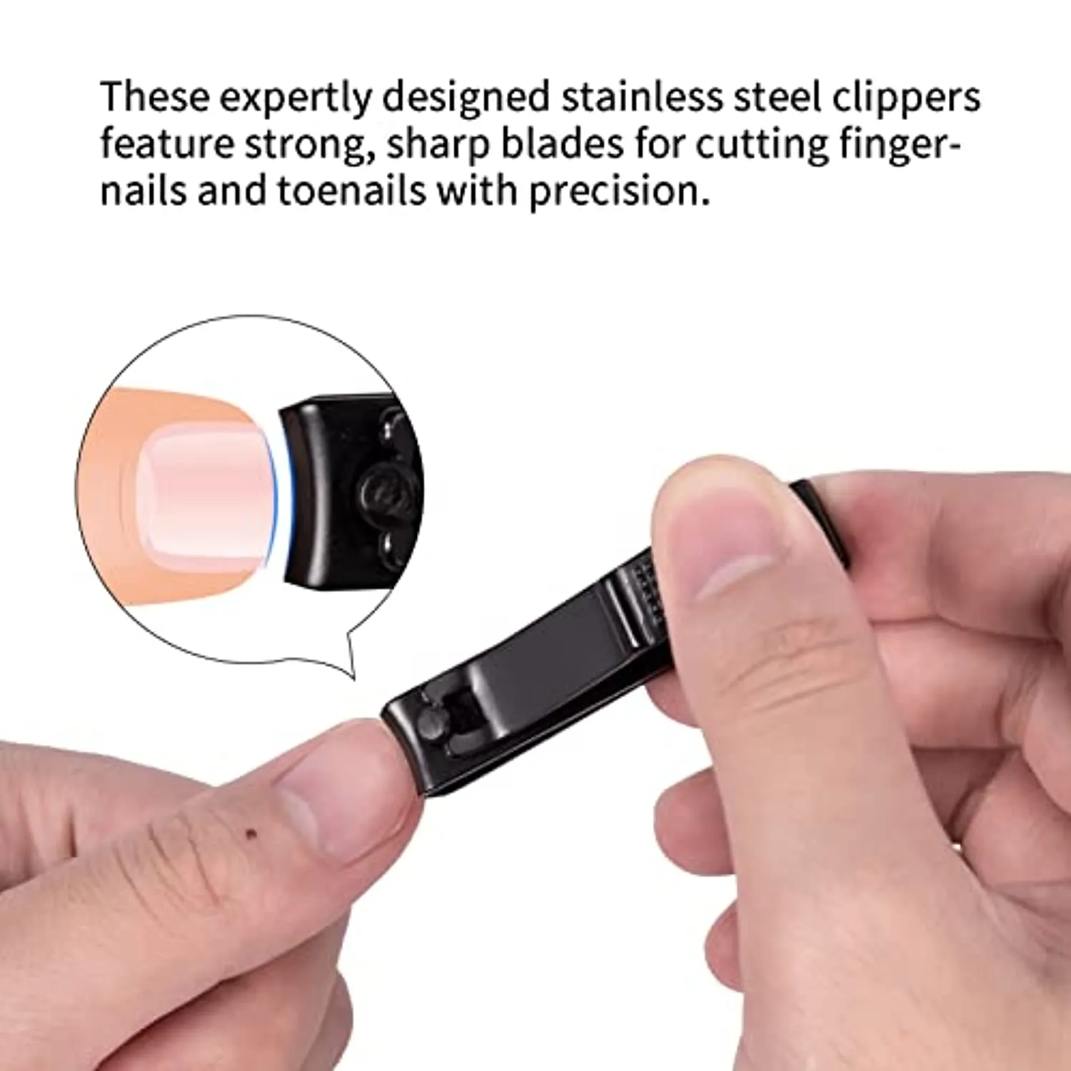 FIXBODY Nail Clipper Set – Black Stainless Steel Fingernails & Toenails Clippers & Nail File Sharp Nail Cutter with Leather Case, Set of 3 (Straight & Curved)