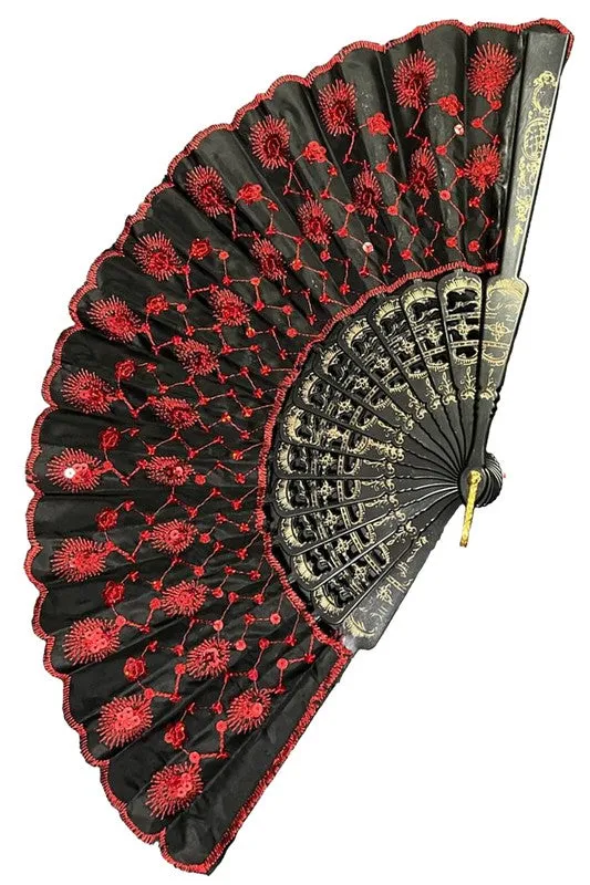 Floral Sequins Hand-Held Folding Fans