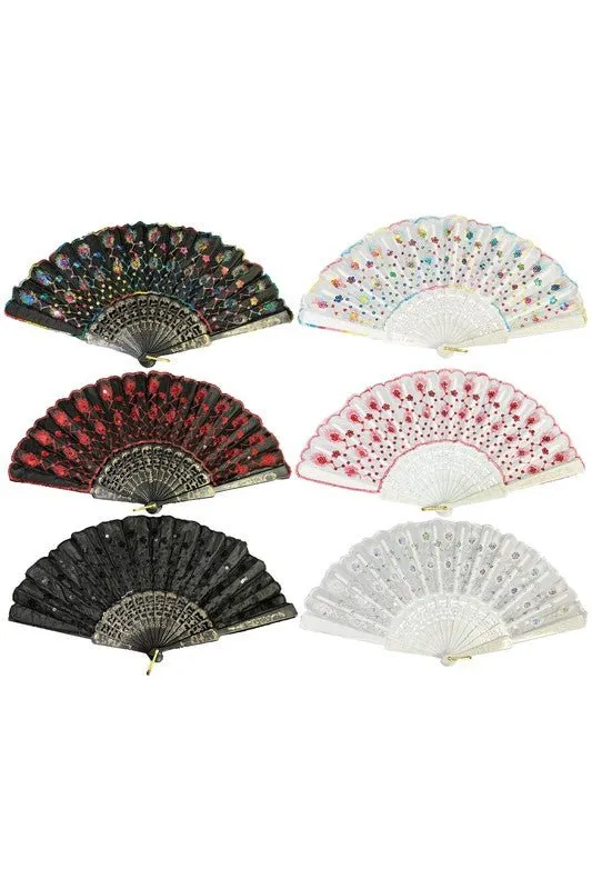 Floral Sequins Hand-Held Folding Fans