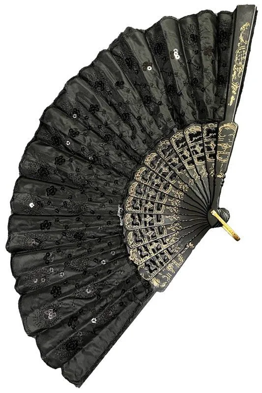 Floral Sequins Hand-Held Folding Fans