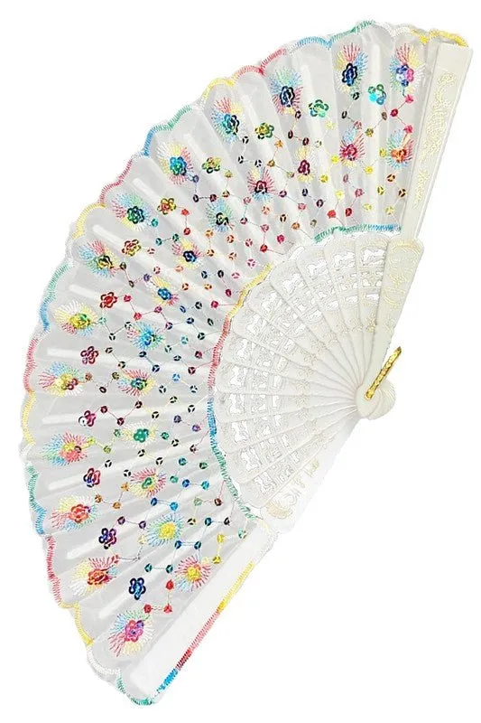 Floral Sequins Hand-Held Folding Fans