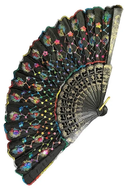 Floral Sequins Hand-Held Folding Fans
