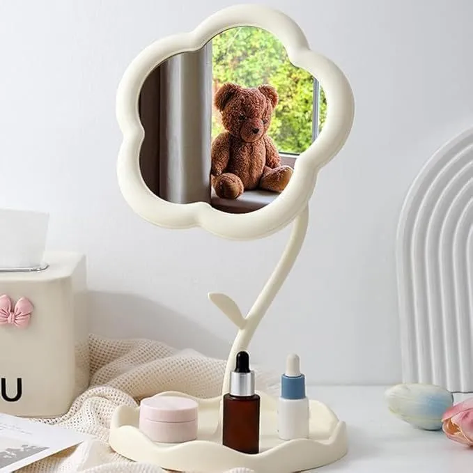 Flower-Shaped Makeup Mirror – Portable Desktop Vanity Mirror with Adjustable Angle, Dual-Sided Design & Sturdy Base for Girls, Women & Students SMALL