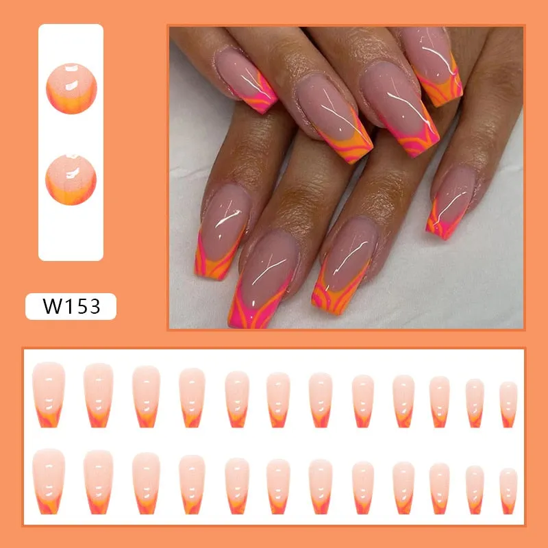 Flytonn 24Pcs Naked Pink French White Side False Nails Short Simple Nail Art Beauty Press On Fake Nails Full Cover Artificial Nails Tips