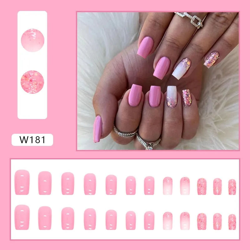 Flytonn 24Pcs Naked Pink French White Side False Nails Short Simple Nail Art Beauty Press On Fake Nails Full Cover Artificial Nails Tips