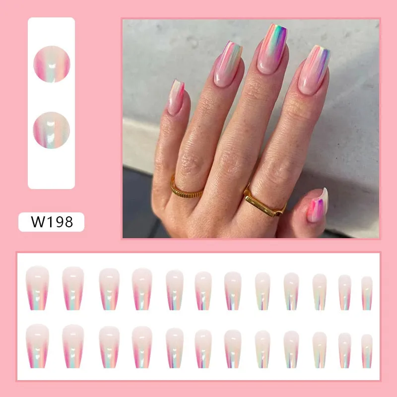 Flytonn 24Pcs Naked Pink French White Side False Nails Short Simple Nail Art Beauty Press On Fake Nails Full Cover Artificial Nails Tips