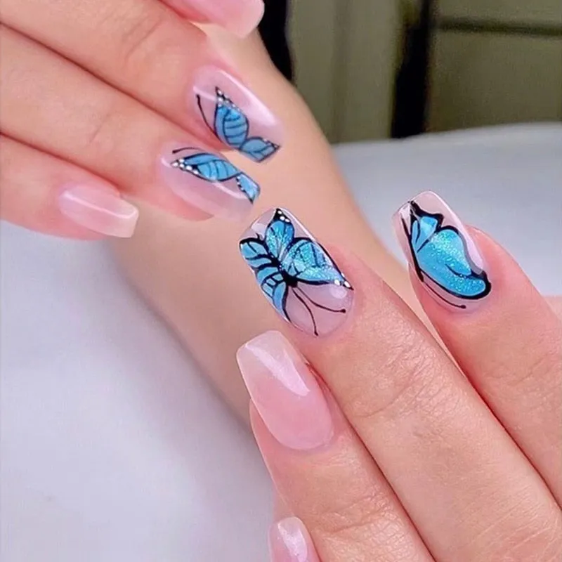 Flytonn 24Pcs Naked Pink French White Side False Nails Short Simple Nail Art Beauty Press On Fake Nails Full Cover Artificial Nails Tips
