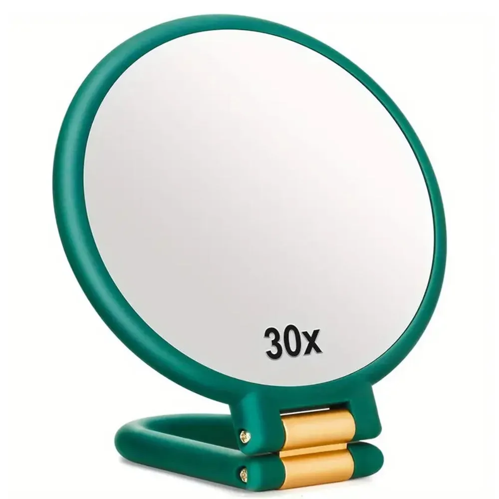 Foldable Double-sided Makeup Mirror 1X 30X Magnifying Mirror with Adjustable Stand Green