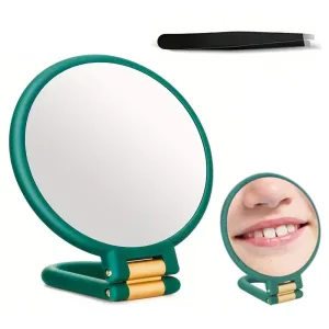 Foldable Double-sided Makeup Mirror 1X 30X Magnifying Mirror with Adjustable Stand Green