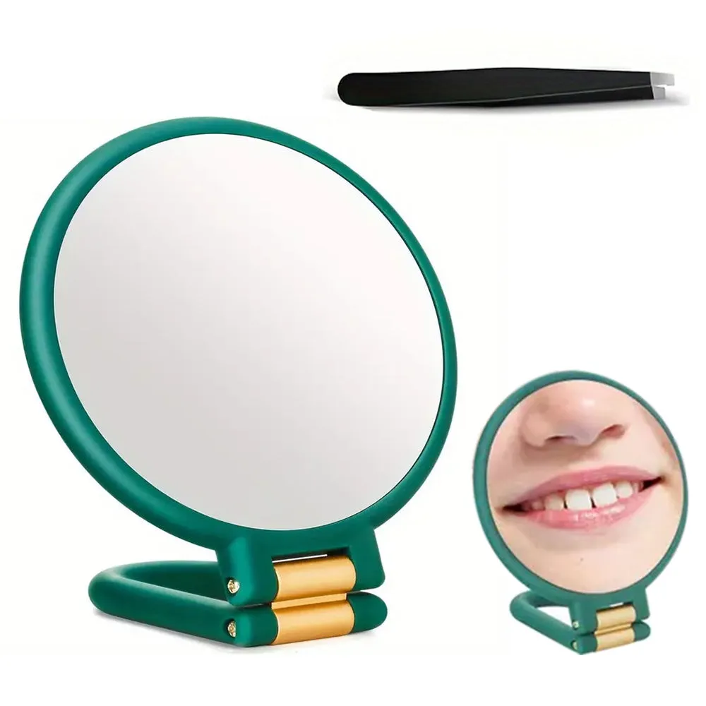 Foldable Double-sided Makeup Mirror 1X 30X Magnifying Mirror with Adjustable Stand Green