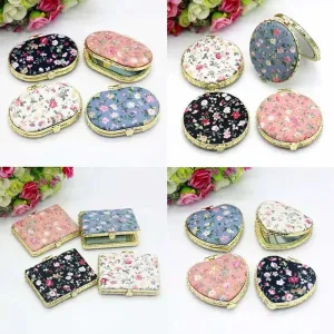 Folding Floral Mini Pocket Makeup Mirror Compact Portable Two-side Make Up Mirror Women Vintage Cosmetic Accessories For Gift 1pc