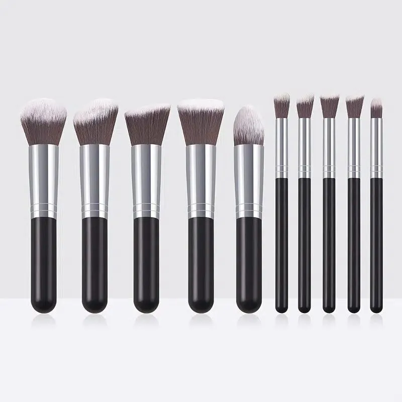 Foundation Powder Brush Kabuki Concealer Blush Makeup Brushes 10pcs Makeup Brushes Kit Professional Nylon Hair Make Up Brush Set