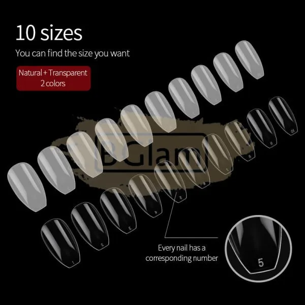 Full Cover Ballerina Nail Tips Natural 500 Tips