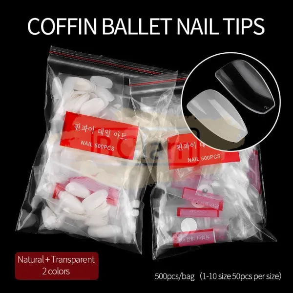 Full Cover Ballerina Nail Tips Natural 500 Tips