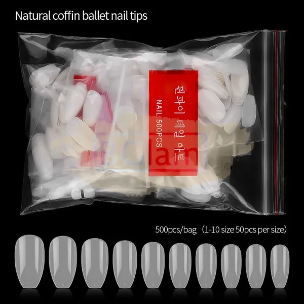 Full Cover Ballerina Nail Tips Natural 500 Tips