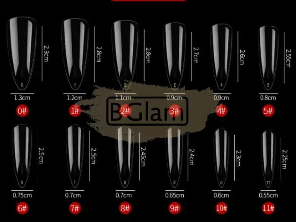 Full Cover Long Pointed Nail Tips Clear 240 Tips Box No.3