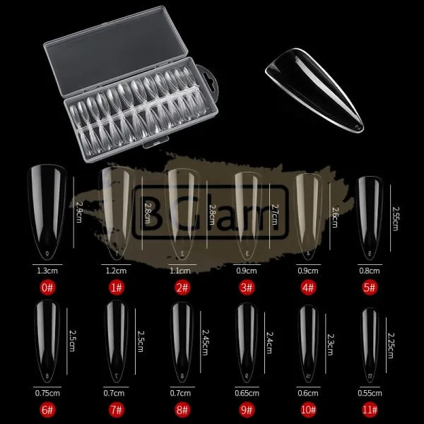 Full Cover Long Pointed Nail Tips Clear 240 Tips Box No.3