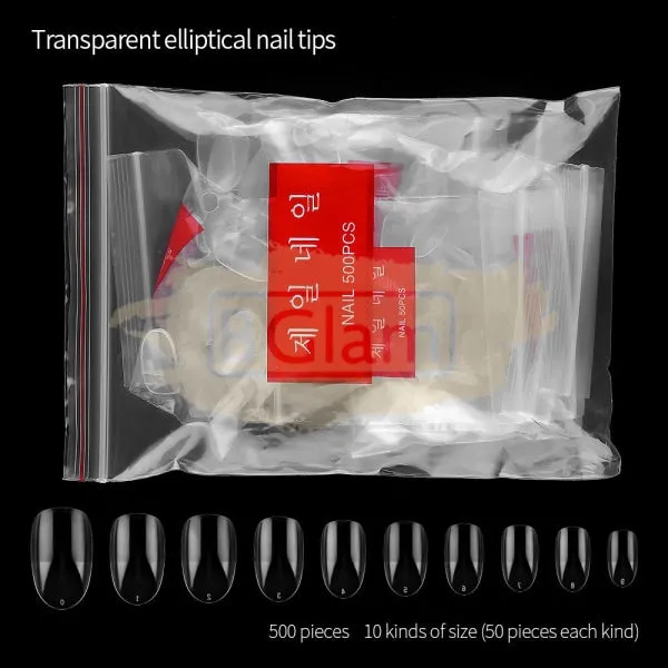 Full Cover Oval Nail Tips Clear 500 Tips