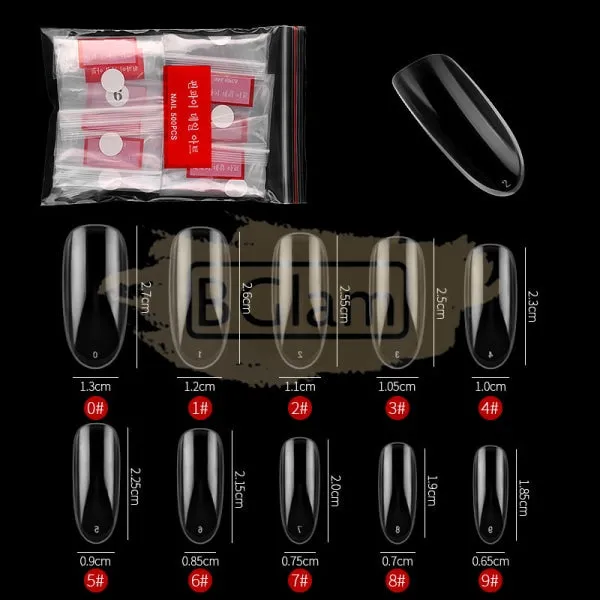 Full Cover Round Nail Tips Clear 500 Tips