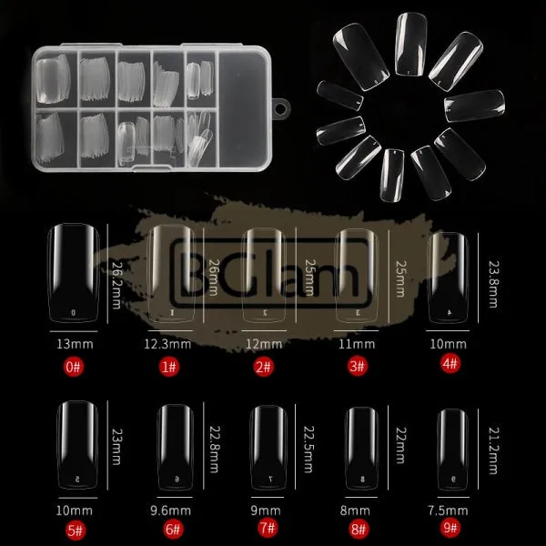 Full Cover Short Square Nail Tips Clear 100 Tips Box