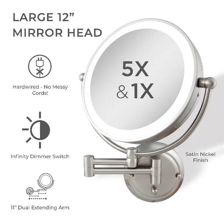 Glamour Lighted Wall Mounted Makeup Mirror with Magnification