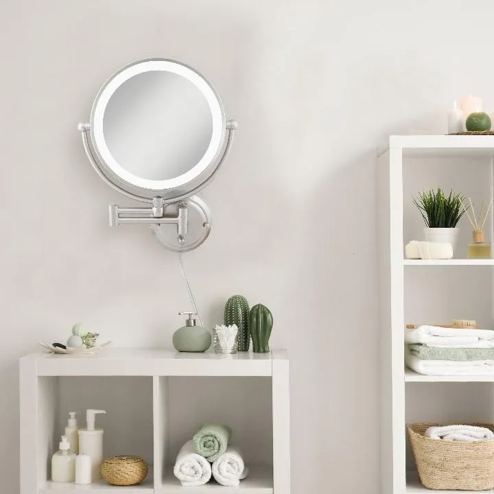 Glamour Lighted Wall Mounted Makeup Mirror with Magnification