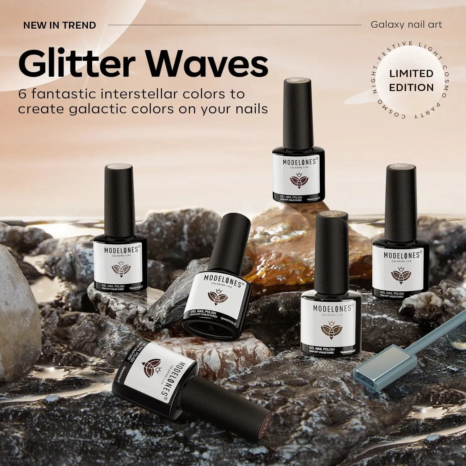 Glitter Waves - 6 Colors Cosmo Party Gel Nail Polish Set 7ml