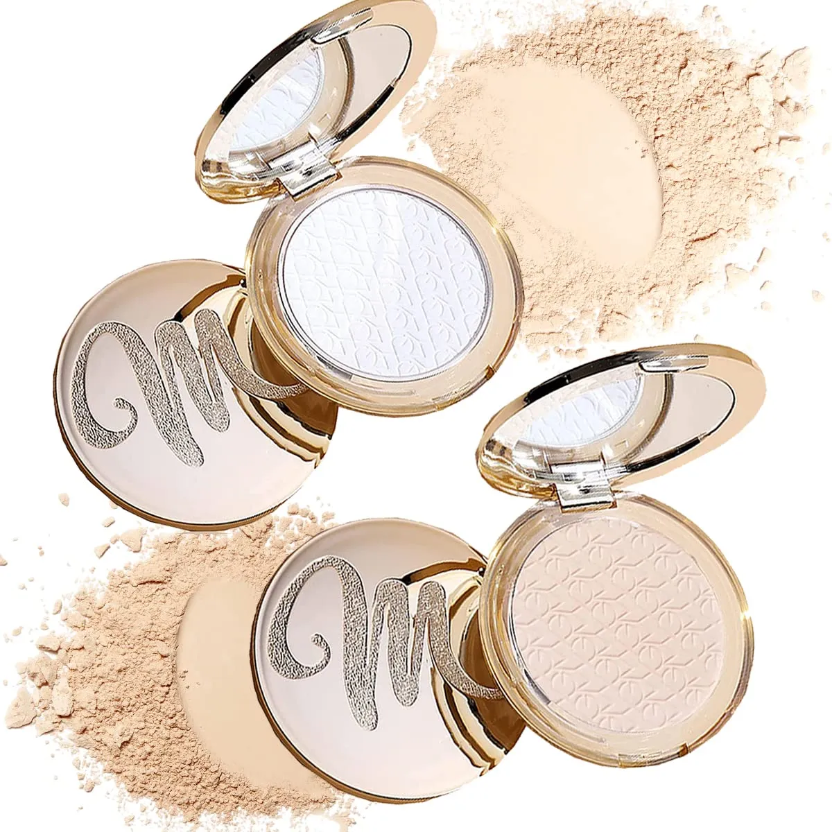 Golden Face Powder, [M] Golden Face Powder, Oil Control Face Pressed Powder Makeup Foundation Powder Matte Smooth Setting Silk Soft Mist Powder Cake Long-Lasting Waterproof (#02  #03)