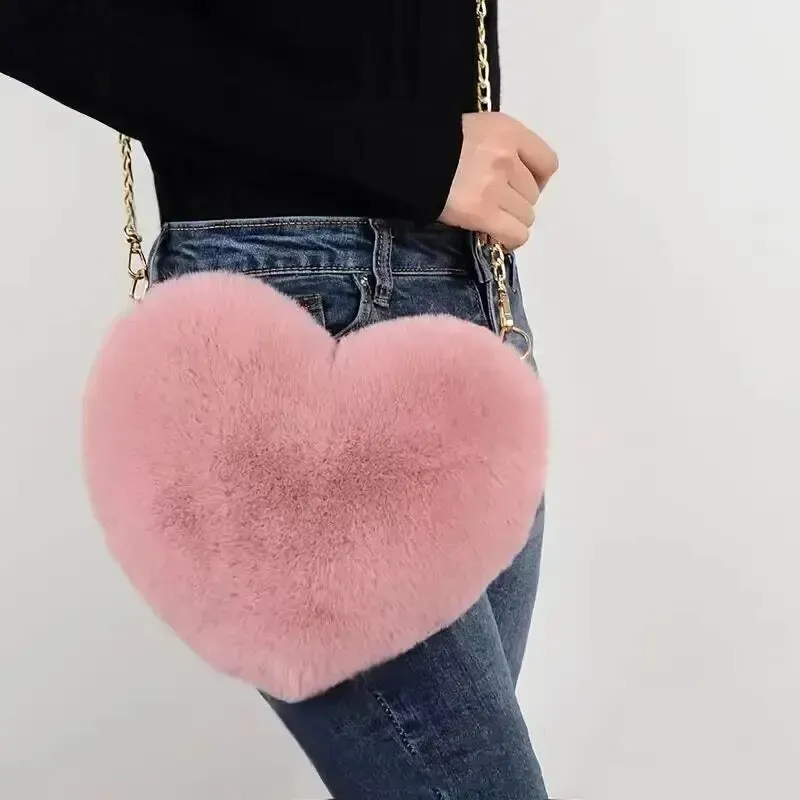 Heart-Shaped Faux Fur Shoulder Clutch