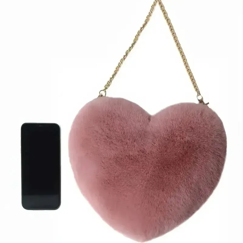 Heart-Shaped Faux Fur Shoulder Clutch