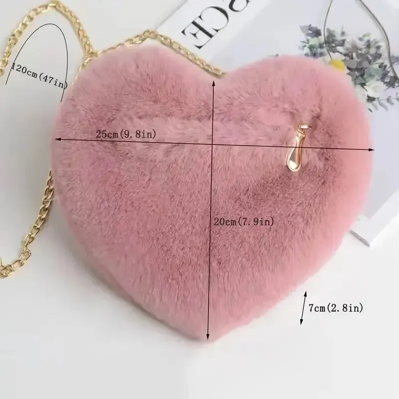 Heart-Shaped Faux Fur Shoulder Clutch
