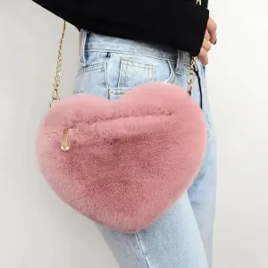 Heart-Shaped Faux Fur Shoulder Clutch