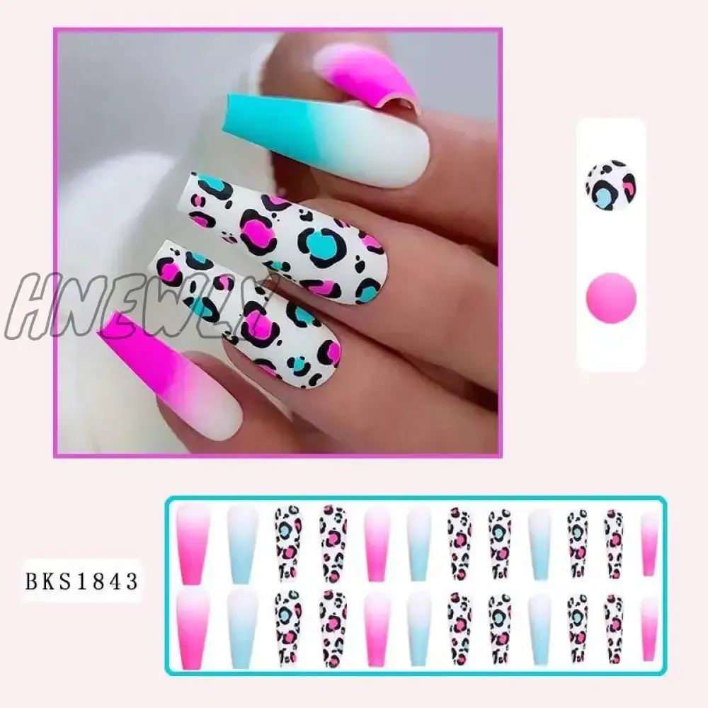 Hnewly 24pcs Long Ballet False Nail Full Cover Fake Nail Grey White Marble Design Nails Tip French Coffin Nails Press On Nails