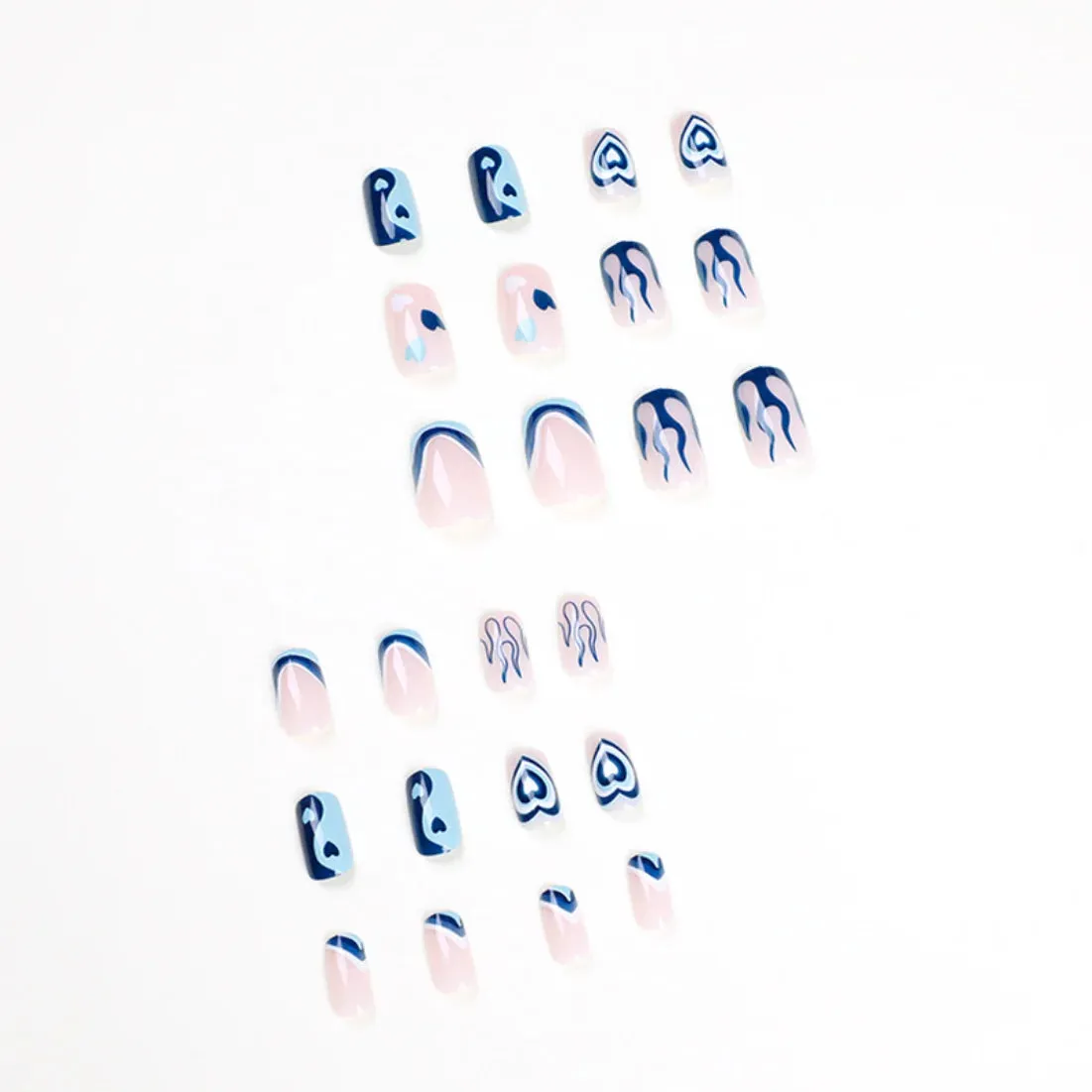 Hnzxzm 24Pcs Blue Flame Love Wearing False Nails Press On Nail Tips Full Cover Manicure Detachable Special Artificial Fake Nails Art