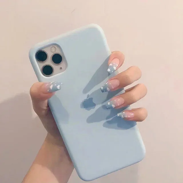 Hnzxzm 24Pcs Blue Flame Love Wearing False Nails Press On Nail Tips Full Cover Manicure Detachable Special Artificial Fake Nails Art