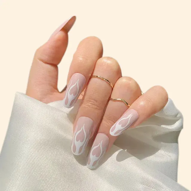 Hnzxzm 24Pcs Blue Flame Love Wearing False Nails Press On Nail Tips Full Cover Manicure Detachable Special Artificial Fake Nails Art