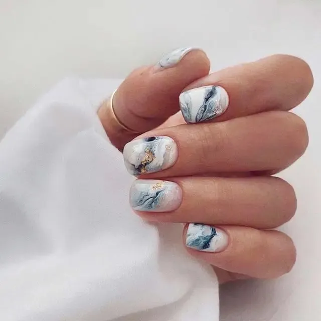 Hnzxzm 24Pcs Blue Flame Love Wearing False Nails Press On Nail Tips Full Cover Manicure Detachable Special Artificial Fake Nails Art