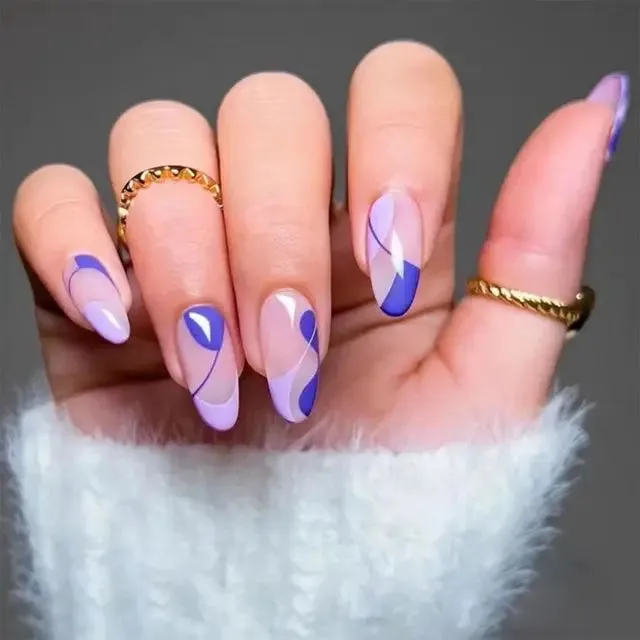 Hnzxzm 24Pcs Blue Flame Love Wearing False Nails Press On Nail Tips Full Cover Manicure Detachable Special Artificial Fake Nails Art