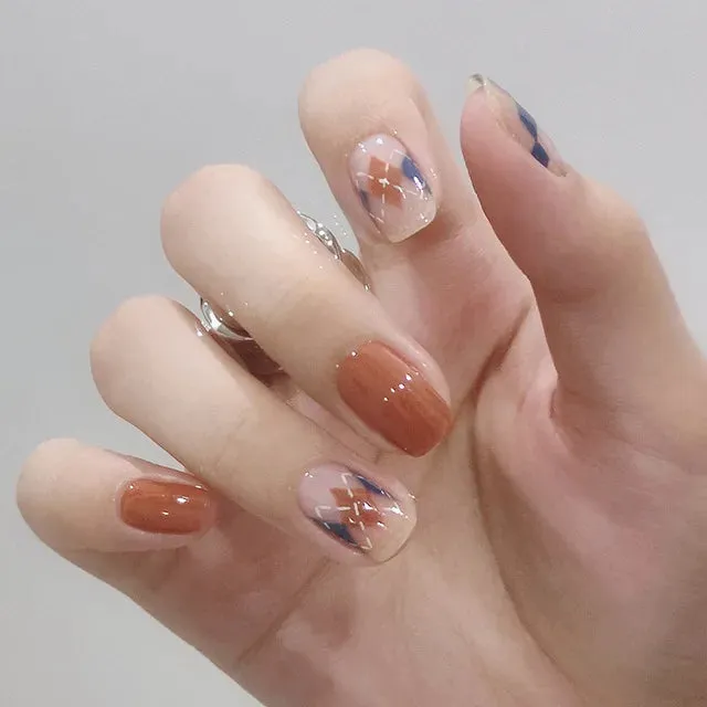 Hnzxzm 24Pcs Blue Flame Love Wearing False Nails Press On Nail Tips Full Cover Manicure Detachable Special Artificial Fake Nails Art