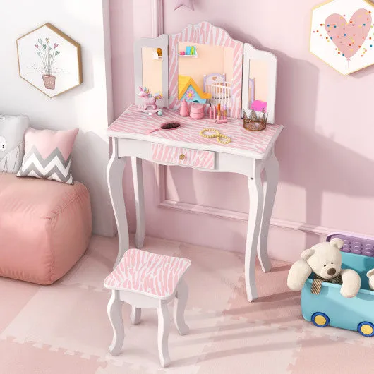 Kids Vanity Set With Drawer and 3 Makeup Accessories-Pink