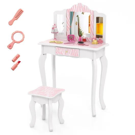 Kids Vanity Set With Drawer and 3 Makeup Accessories-Pink