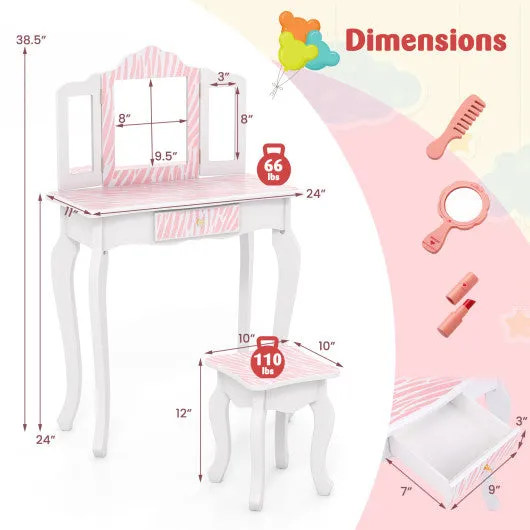 Kids Vanity Set With Drawer and 3 Makeup Accessories-Pink