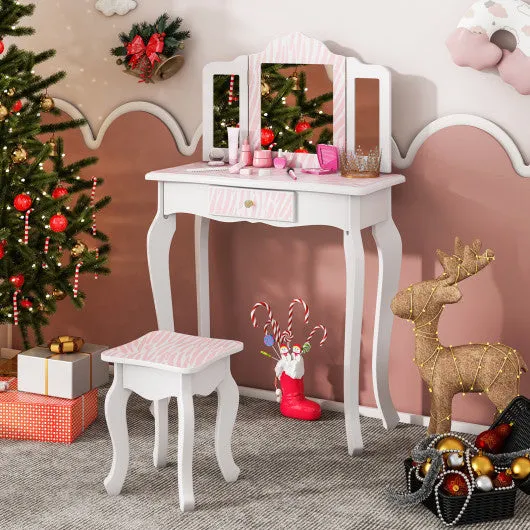 Kids Vanity Set With Drawer and 3 Makeup Accessories-Pink