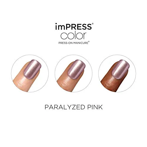 KISS imPRESS Color Press-On Manicure, Gel Nail Kit, PureFit Technology, Short Length, “Paralyzed Pink”, Polish-Free Solid Color Mani, Includes Prep Pad, Mini File, Cuticle Stick, and 30 Fake Nails