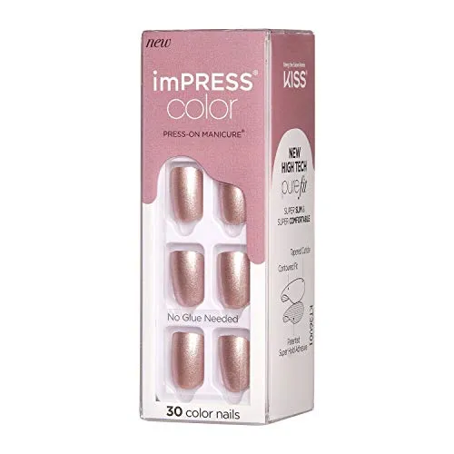 KISS imPRESS Color Press-On Manicure, Gel Nail Kit, PureFit Technology, Short Length, “Paralyzed Pink”, Polish-Free Solid Color Mani, Includes Prep Pad, Mini File, Cuticle Stick, and 30 Fake Nails